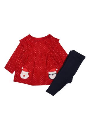 Baby Girl Red Polka Dot Christmas Top & Leggings Set