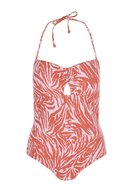Womens Orange & White Zebra Print Swimsuit 