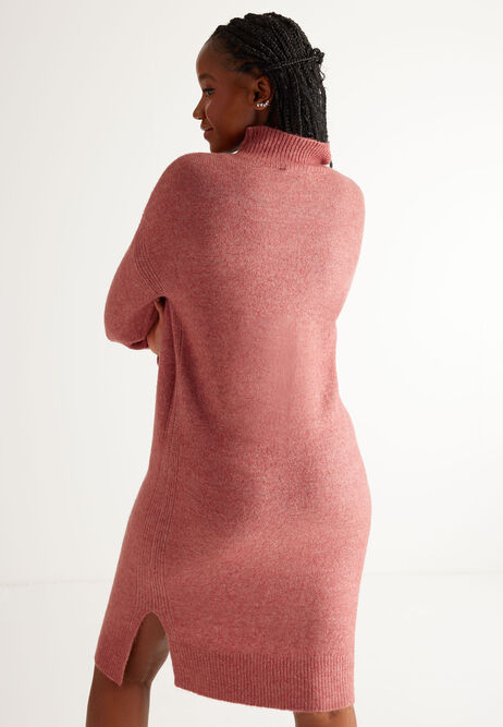 Womens Pink Marl Jumper Dress with Button Cuff