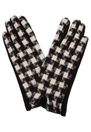 Womens Black & White Dogtooth Gloves