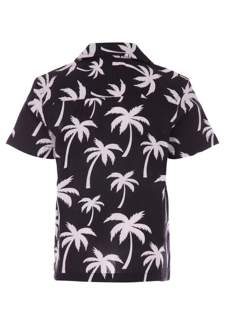 Younger Boys Black Palm Print Shirt