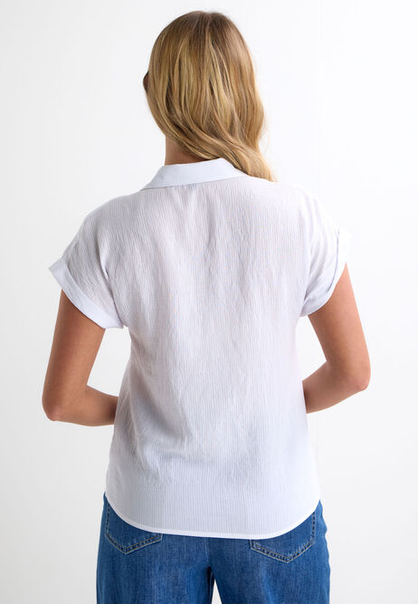 Womens White Crinkle Stripe Cotton Shirt