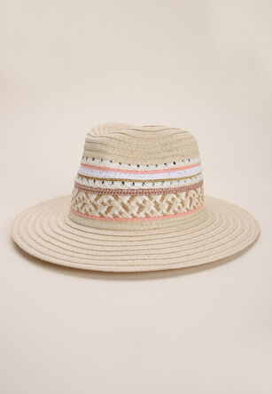 Womens Pink Stripe Straw Fedora Hat
