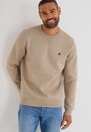 Mens Brown Embroidered Crew Sweatshirt