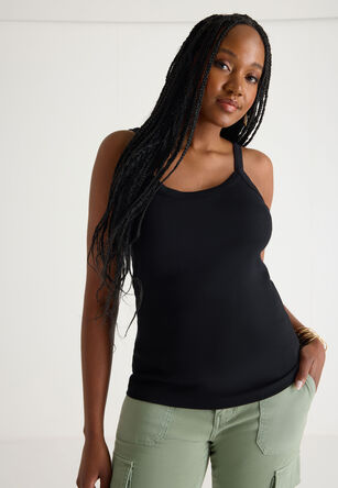 Womens Black Rib Stretch Cami Vest