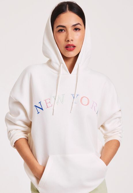 Womens White New York Hoodie 
