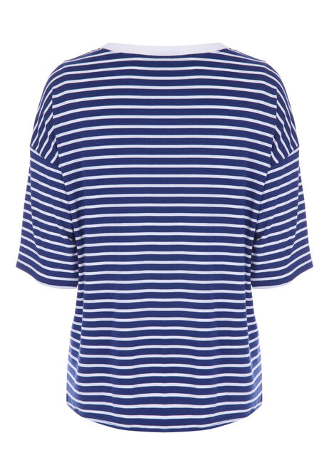 Womens Navy & White Stripe Boxy T-Shirt
