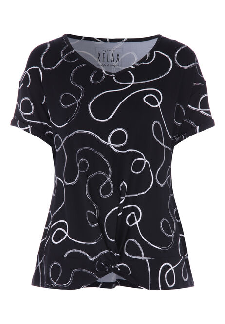 Womens Black & White Swirl Pyjama Top