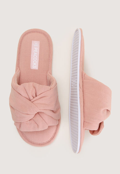 Womens Pink Knot Mule Slippers