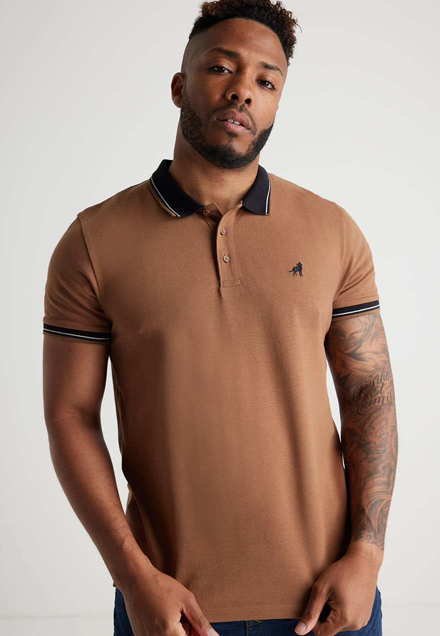 Mens Tan Cotton Polo Shirt Peacocks