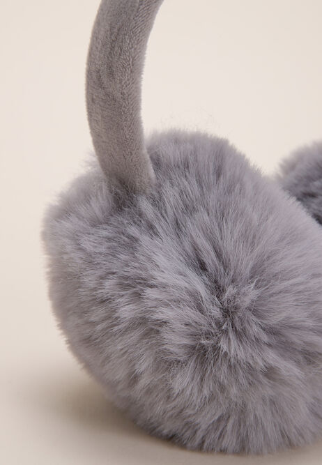 Womens Grey Plain Fluffy Earmuffs