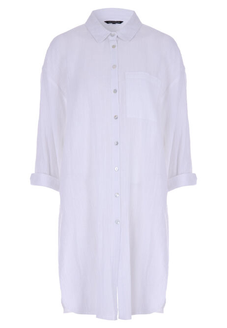 Womens White Longline Beach Shirt