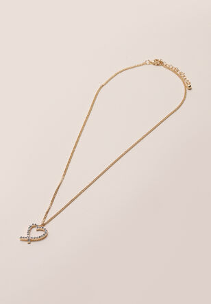 Womens Gold & Black Diamante Heart Necklace