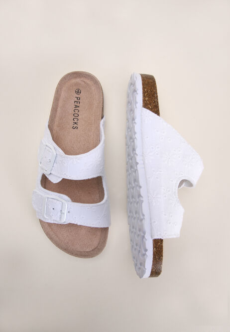 Womens White Embroidered Buckle Sandals
