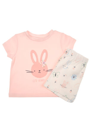 Baby Girls Pink Bunny Shortie Pyjama Set