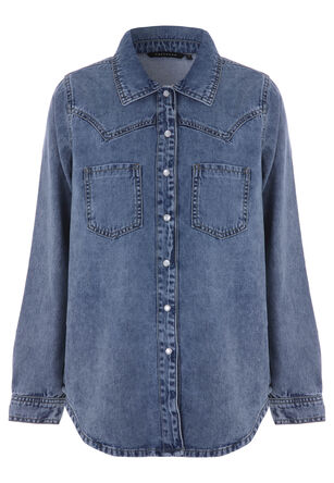 Womens Blue Denim Stitch Detail Shirt Jacket