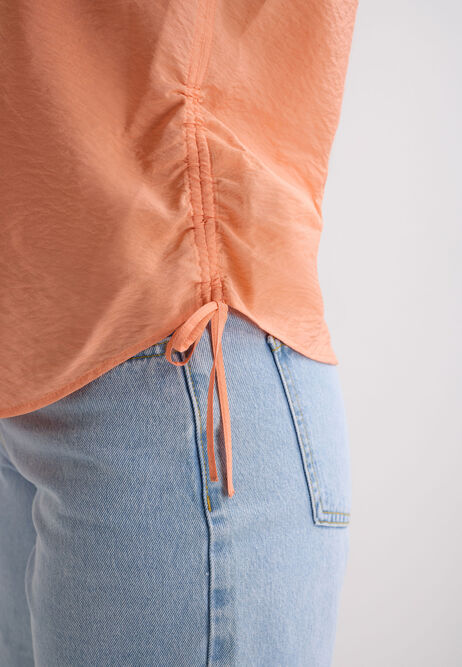 Womens Peach Crinkle Ruched Side Sleeveless Shirt