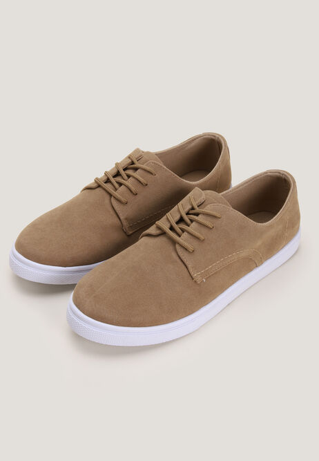 Mens Sand Lace Up Microfibre Trainers