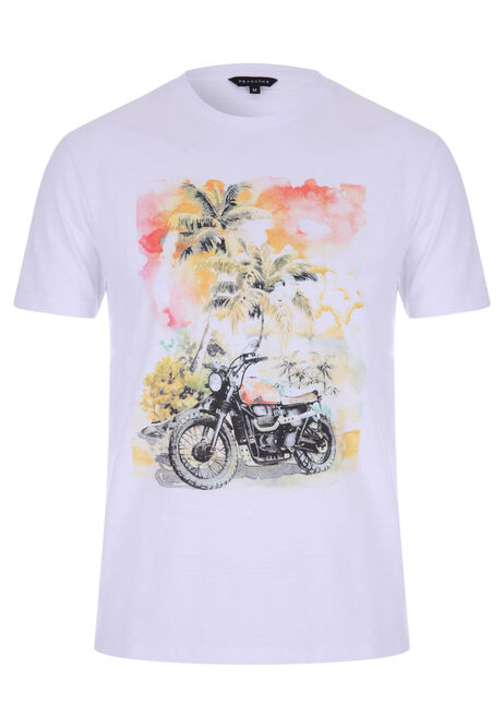 Mens White Motorbike Graphic T-Shirt