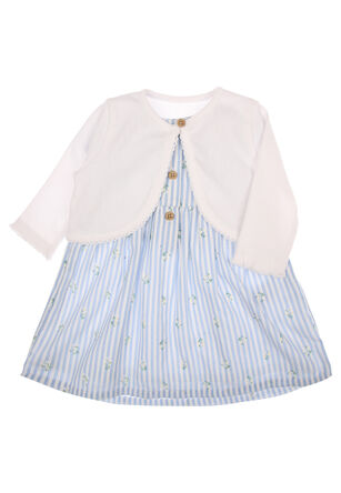 Baby Girls Blue Stripe Dress and Cardigan Set
