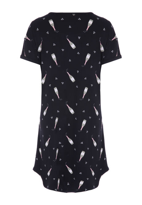 Womens Black Prosecco Print Soft Touch Nightdress