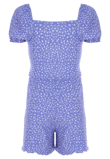 Older Girls Blue Floral Playsuit