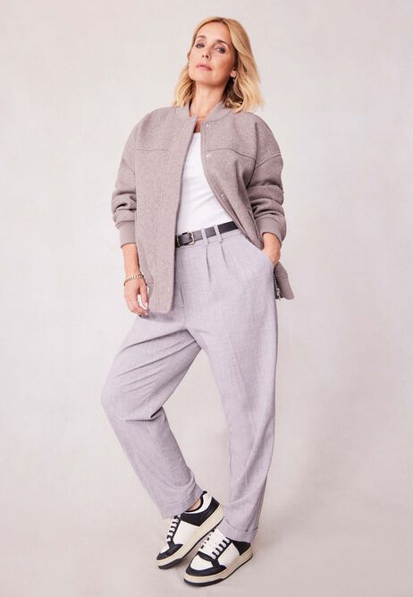 Womens Grey Textured Belted Trousers