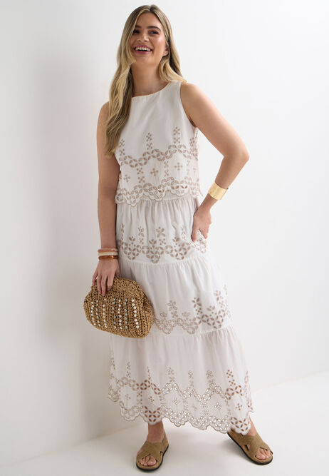 Womens White Broderie Anglaise Vest Top 