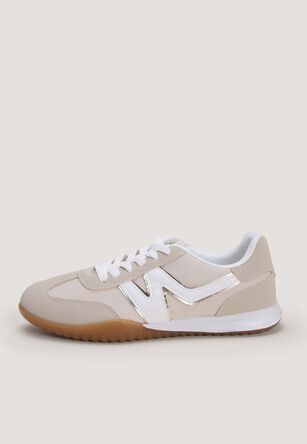 Womens Beige & White Casual Retro Jogger Trainers