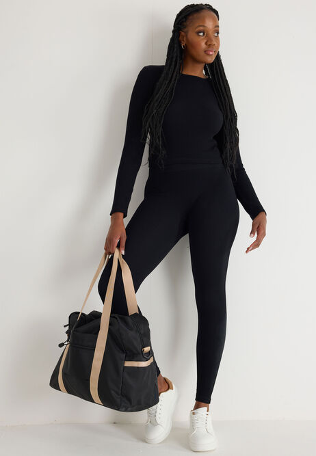 Womens Black Seam Free Rib Top 