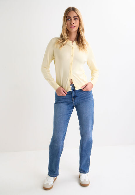 Womens Lemon Plain Crew Neck Cardigan