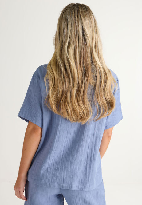 Womens Blue Cotton Double Layer Pyjama Top