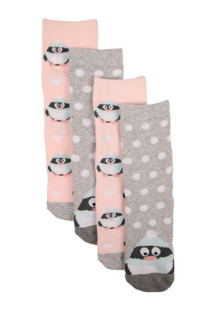 Girls 2pk Grey Penguin Slipper Socks  