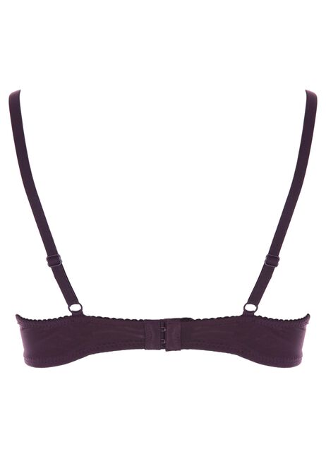 Womens Plum Plain Embroidered Balcony Bra
