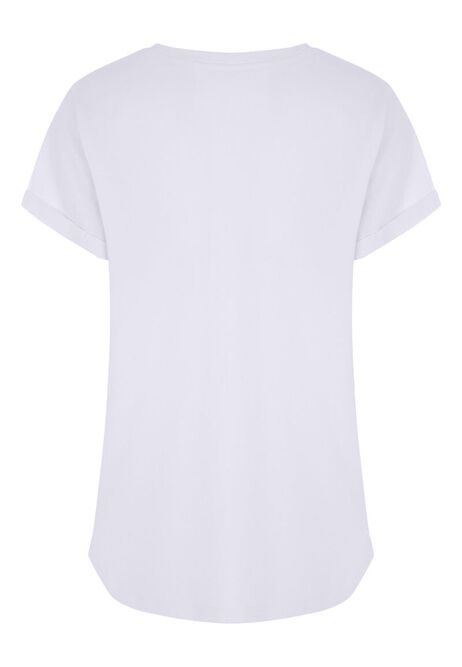 Womens White Cotton Roll Sleeve T-Shirt