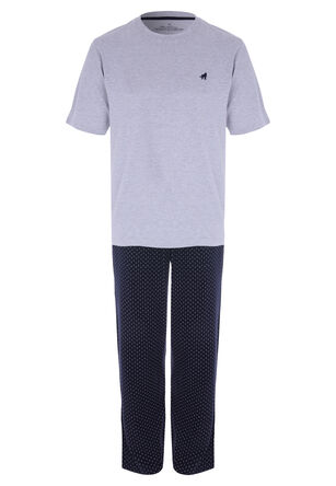 Mens Navy Geo Print Jersey Pyjama Set