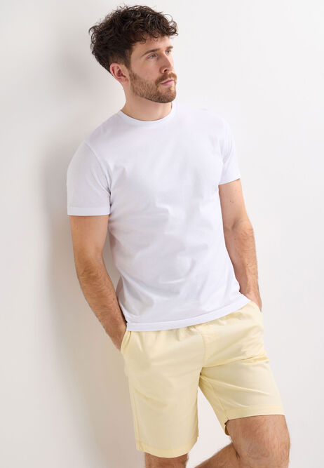 Mens Yellow Plain Draw-Cord Shorts