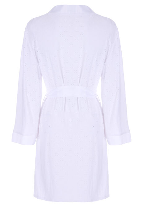 Womens White Broidery Kimono Dressing Gown