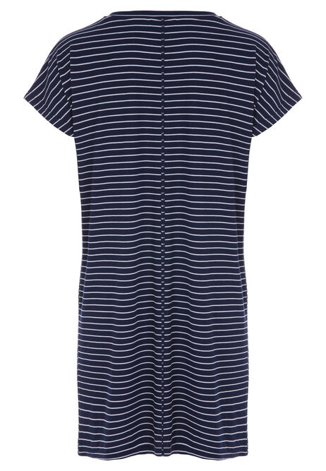 Womens Blue Stripe T-shirt Mini Dress