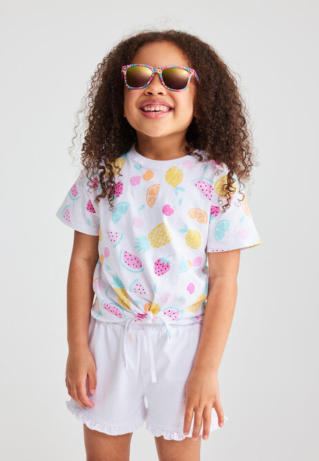 Younger Girls White Fruit Tie Front T-shirt