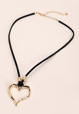 Womens Gold Heart Cord Necklace