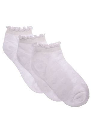 Girls 3pk White Heart Frill Trainer Socks