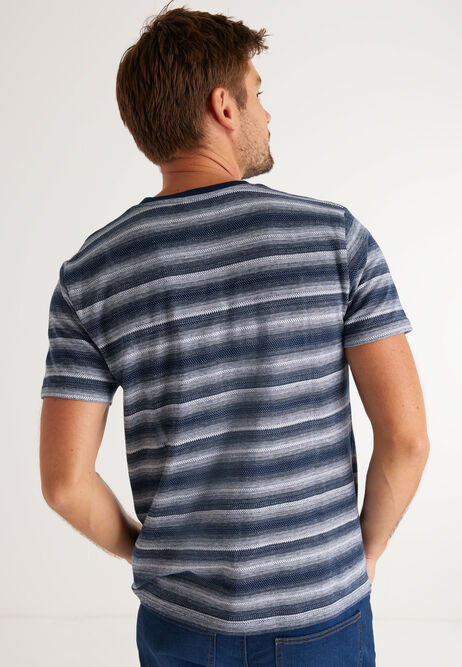 Mens Navy Stripe Jacquard T-Shirt