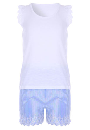 Girls Blue and White Embroidered Pyjama Set