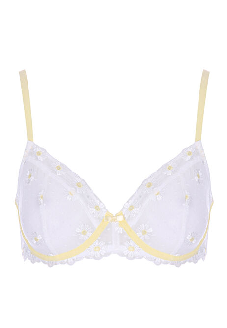 Women Yellow Non Padded Floral Embroidered Bra