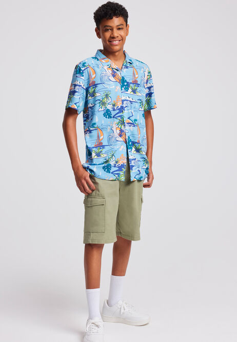 Older Boy Turquoise Hawaiian Shirt