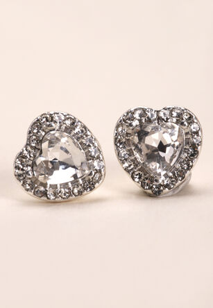 Womens Silver Diamante Heart Earrings