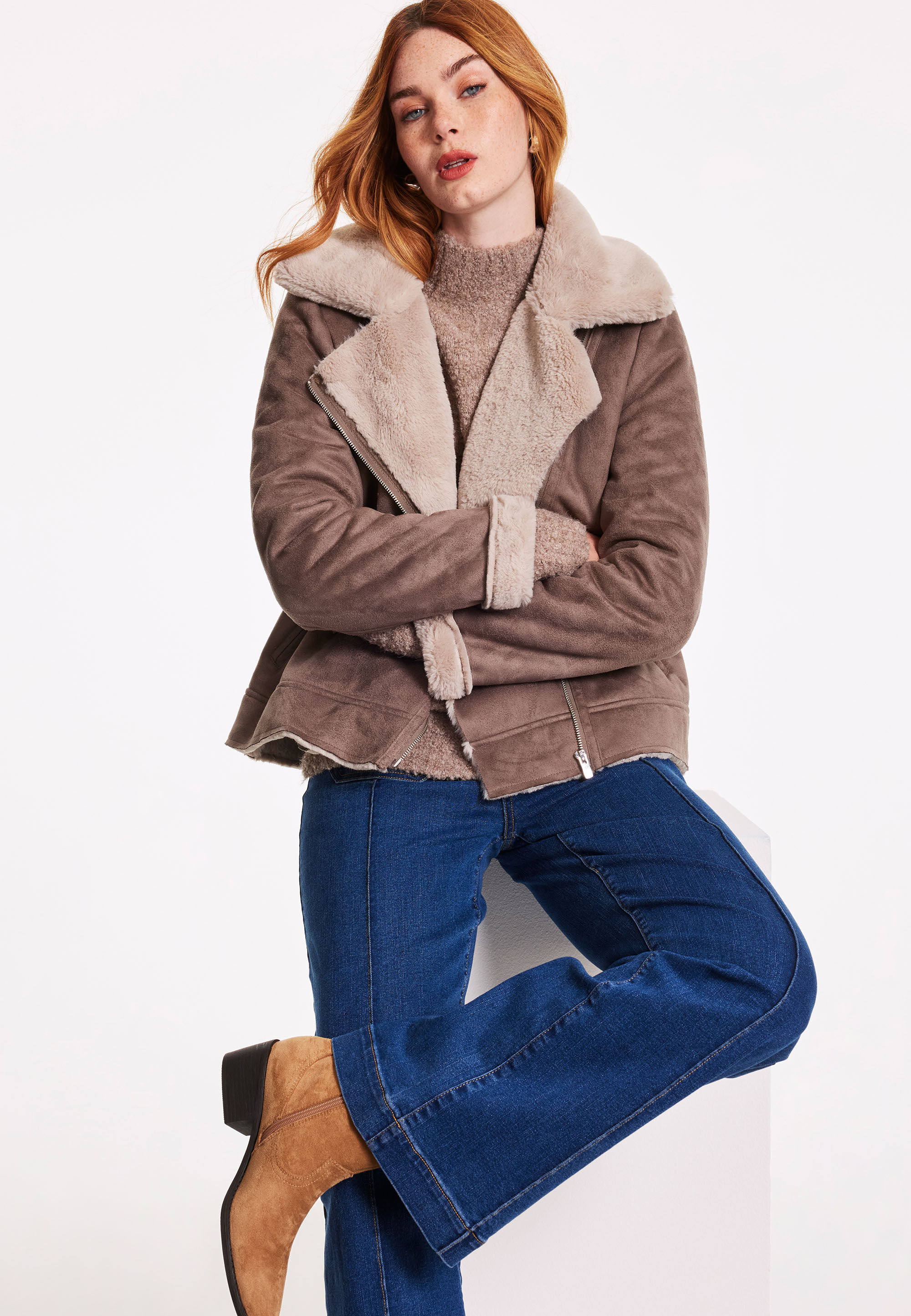 Suede aviator jacket womens top