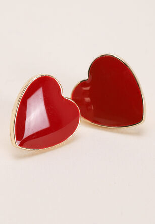 Womens Gold & Red Enamel Heart Earrings