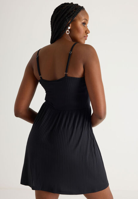 Womens Plain Black Strappy Rib Beach Dress